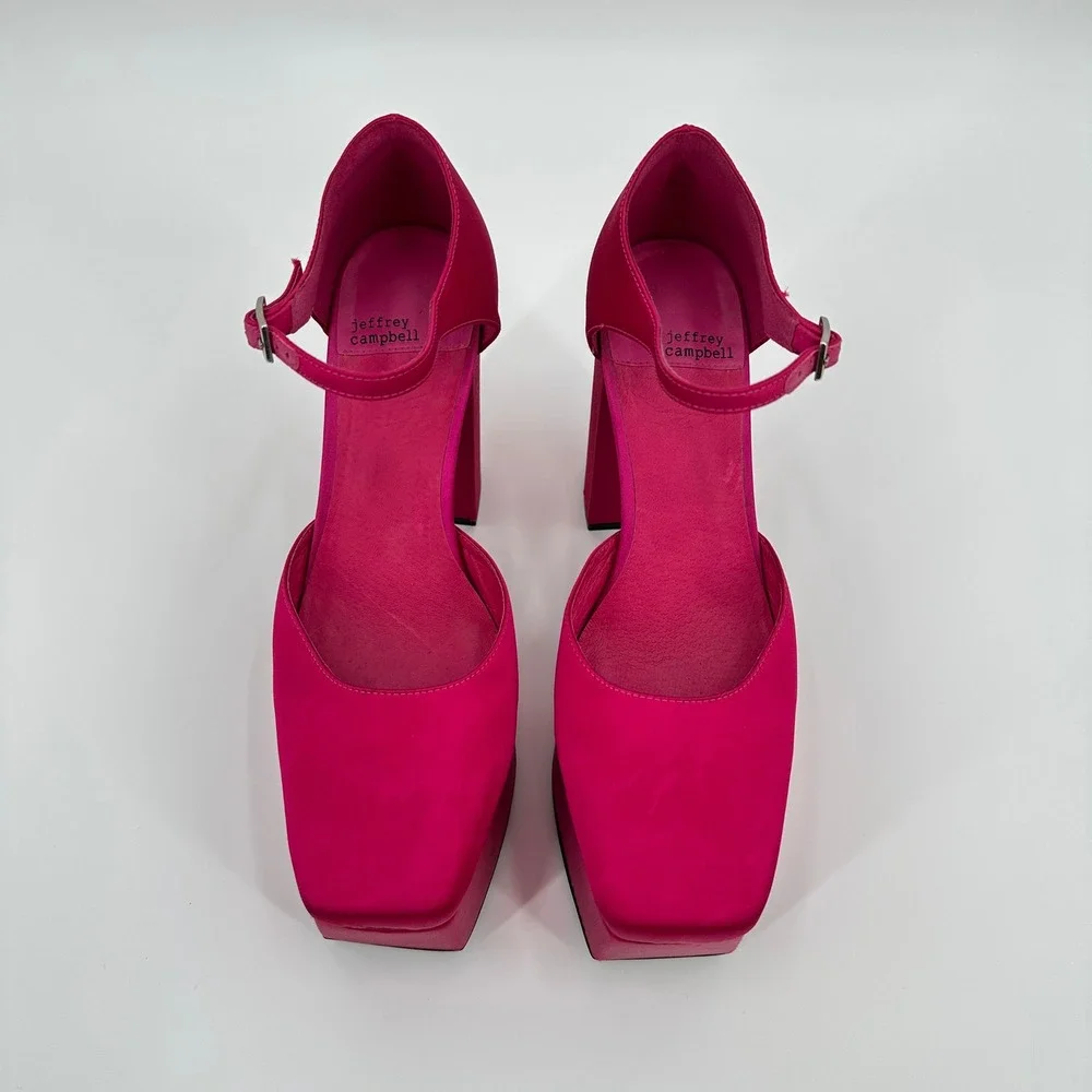Jeffrey Campbell Over N Out Fuchsia Pink Satin Platform Mary Jane Heels Size 9